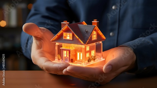 man holding house in hand real estate concept photography