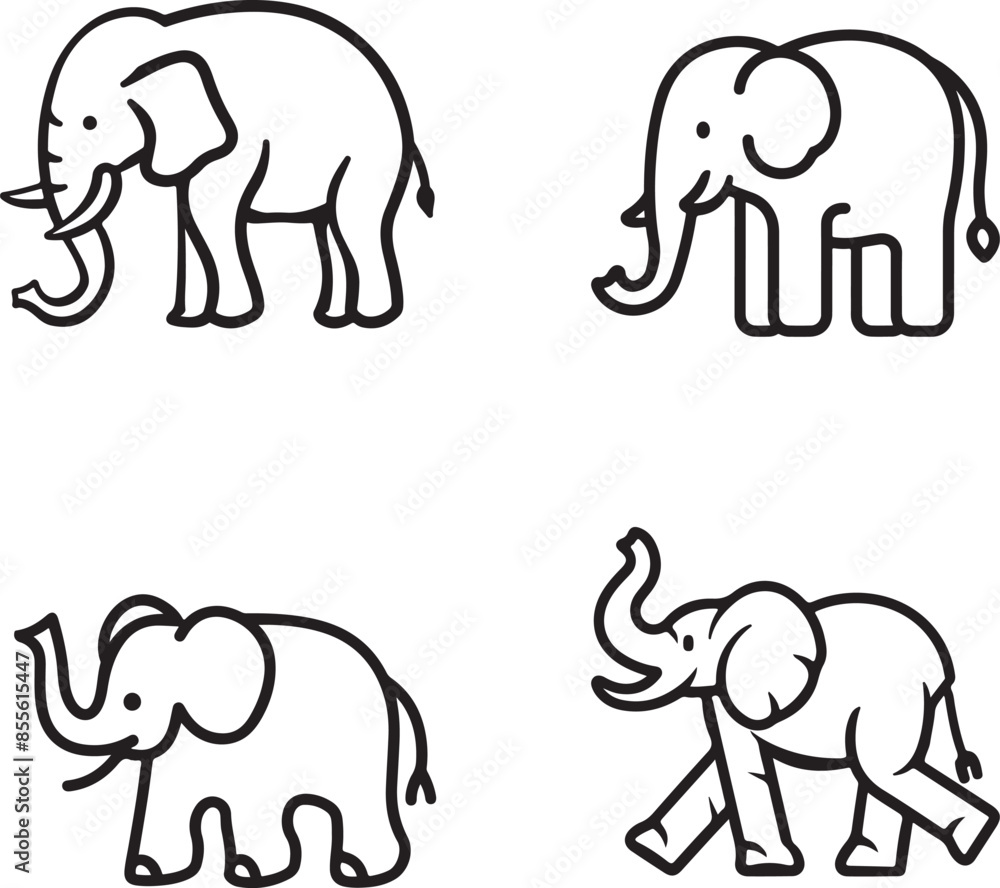 A set of elephants drawing vector outline A set of elephants drawing vector outline