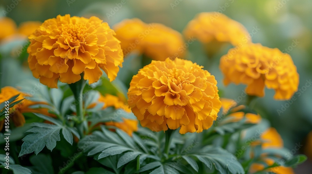 A close-up of a vibrant marigold flower with rich orange and yellow petals, set against a background of lush green leaves. Perfect for themes of gardening and nature. AI Generative A close-up of a vibrant marigold flower with rich orange and yellow petals, set against a background of lush green leaves. Perfect for themes of gardening and nature. AI Generative