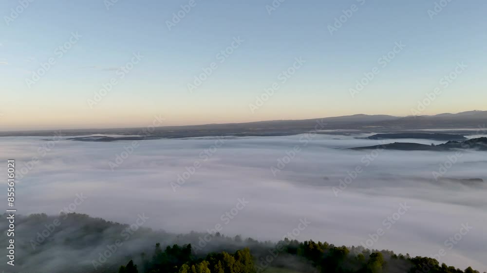 A complete landscape in the early morning under a blanket of dew. Aerial view. A complete landscape in the early morning under a blanket of dew. Aerial view.