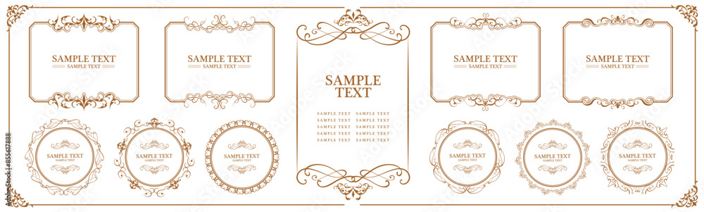Collection of frames, graphic design. Borders with ornate swirls. cards, wedding invitations, restaurant menu, royal certificates..eps Collection of frames, graphic design. Borders with ornate swirls. cards, wedding invitations, restaurant menu, royal certificates..eps