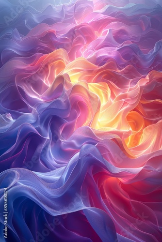 Wallpaper Mural Abstract colorful flowing fabric waves in shades of purple, pink, and orange, illuminated with vibrant light creating a surreal and ethereal atmosphereAbstract Torontodigital.ca