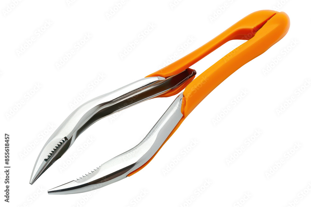 Close-up of stainless-steel kitchen tongs with orange plastic handles, ideal for cooking, grilling, and serving food. Close-up of stainless-steel kitchen tongs with orange plastic handles, ideal for cooking, grilling, and serving food.