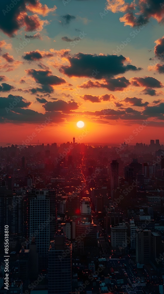 Fototapeta premium Radiant Cityscape at Sunrise Heralding a New Day of Opportunity and Renewal