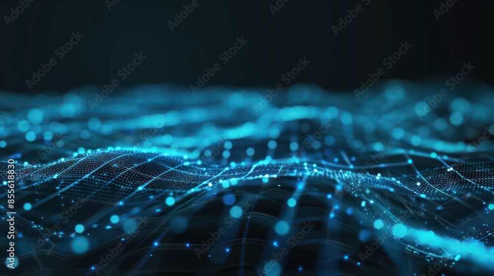 Obraz premium Abstract Digital Landscape with Blue Glowing Particles