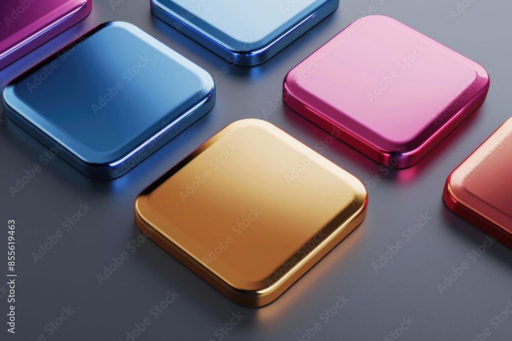 Close-up shot of four colorful square buttons with different textures and patterns Close-up shot of four colorful square buttons with different textures and patterns