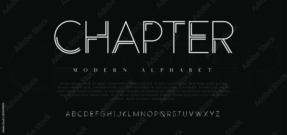 Fototapeta premium Chapter Creative simple modern urban alphabet font. Digital abstract futuristic, logo, music, sport, minimal technology typography. Simple numeric vector illustration