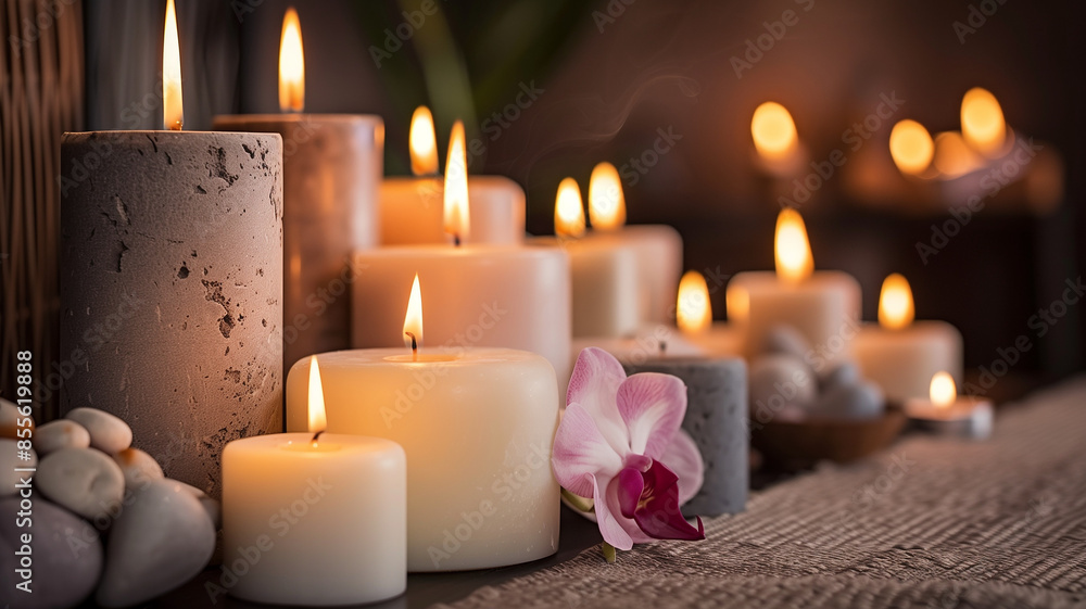 Candles burning on a table, closeup. Candles burning on a table, closeup.