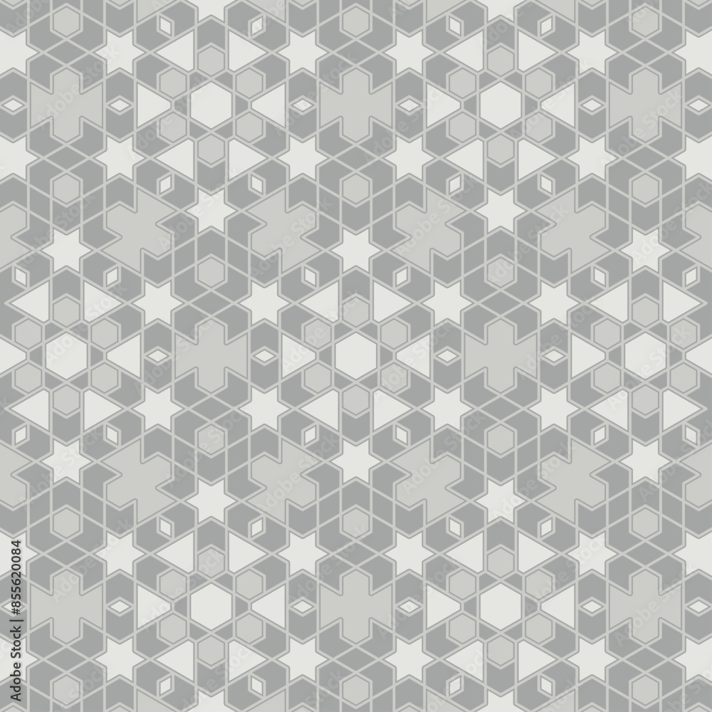 Beautiful seamless geometric pattern with a combination of gray colors consisting of hexagon shapes. Suitable for various purposes of graphic design, decoration, tiles, textiles, backgrounds, etc.