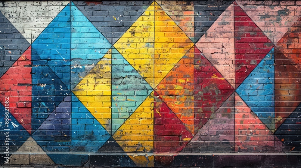 Geometric Graffiti on Brick Wall Geometric Graffiti on Brick Wall