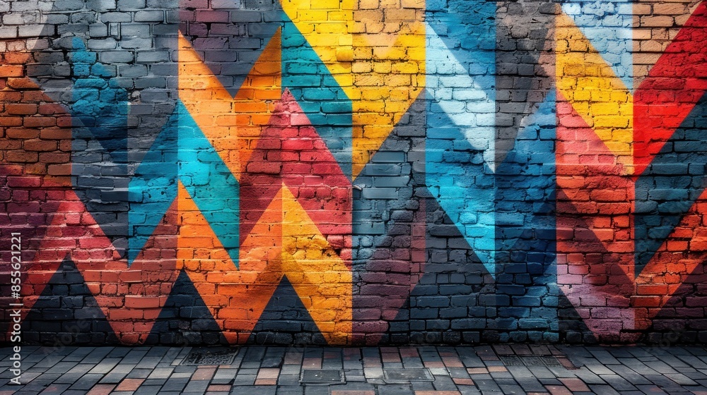 Abstract Geometric Pattern on a Brick Wall Abstract Geometric Pattern on a Brick Wall