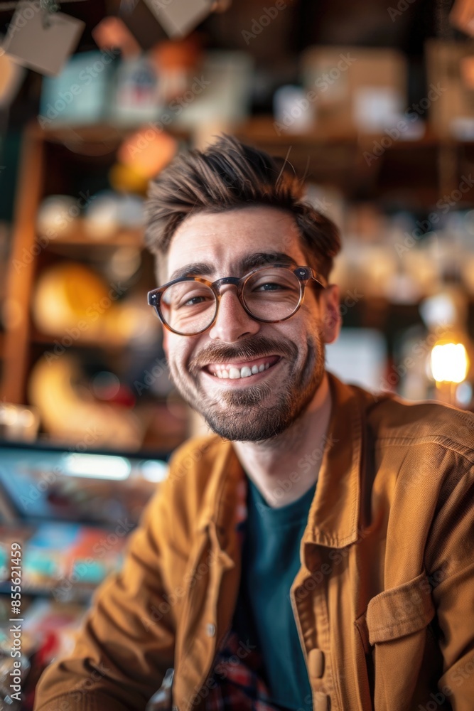 A person wearing glasses sits at a table, ready to work or study A person wearing glasses sits at a table, ready to work or study