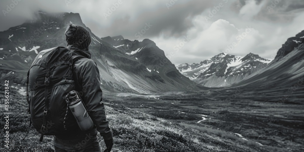A person carrying a backpack on a journey or adventure, possibly exploring the outdoors A person carrying a backpack on a journey or adventure, possibly exploring the outdoors