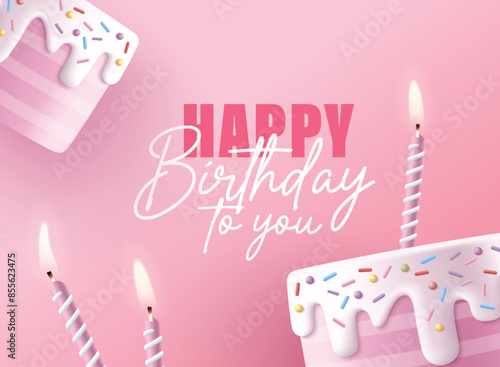 Photography Happy Birthday celebration typography design with 3d birthday cake for greeting card, poster or banner