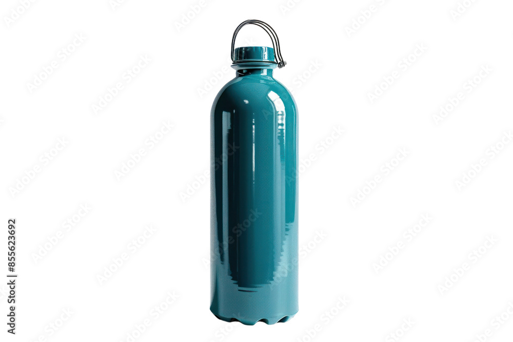 Blue metal water bottle with handle isolated on white background, perfect for hydration on the go, eco-friendly reusable container. Blue metal water bottle with handle isolated on white background, perfect for hydration on the go, eco-friendly reusable container.