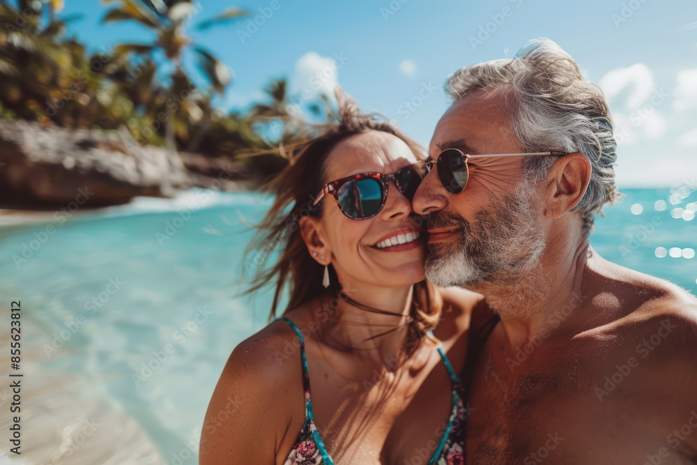 Romantic Couple Enjoying Sunny Day at Beach Romantic Couple Enjoying Sunny Day at Beach