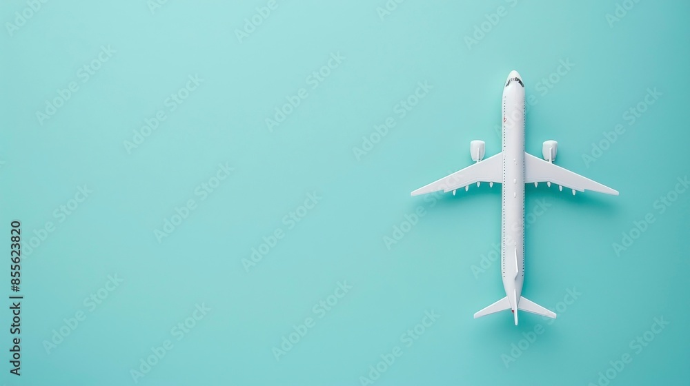 Flat lay design of travel concept with plane on Solid color background with copy space Flat lay design of travel concept with plane on Solid color background with copy space