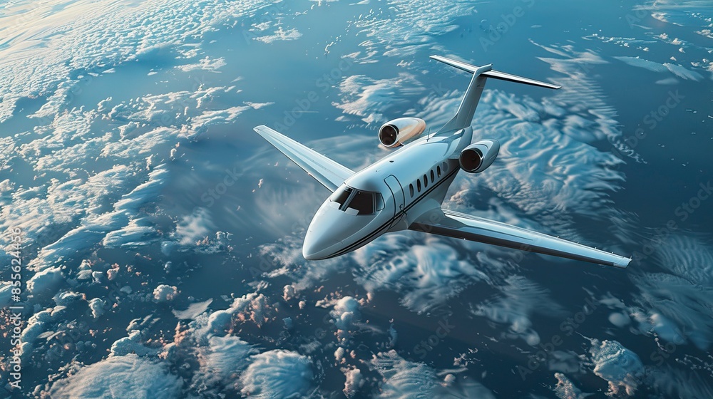 Naklejka premium Realistic photo of White Luxury generic design private jet flying over the earth