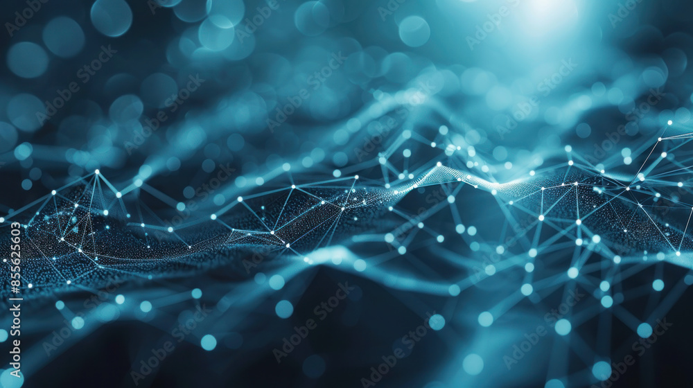 A blue wave with a lot of lines and dots. The lines and dots are connected to each other, creating a sense of movement and energy. The image conveys a feeling of excitement and motion A blue wave with a lot of lines and dots. The lines and dots are connected to each other, creating a sense of movement and energy. The image conveys a feeling of excitement and motion