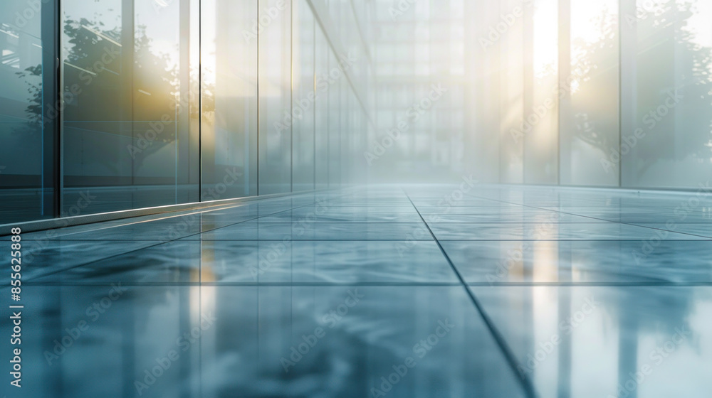 A large, empty room with a lot of glass windows. The room is very cold and the floor is wet A large, empty room with a lot of glass windows. The room is very cold and the floor is wet