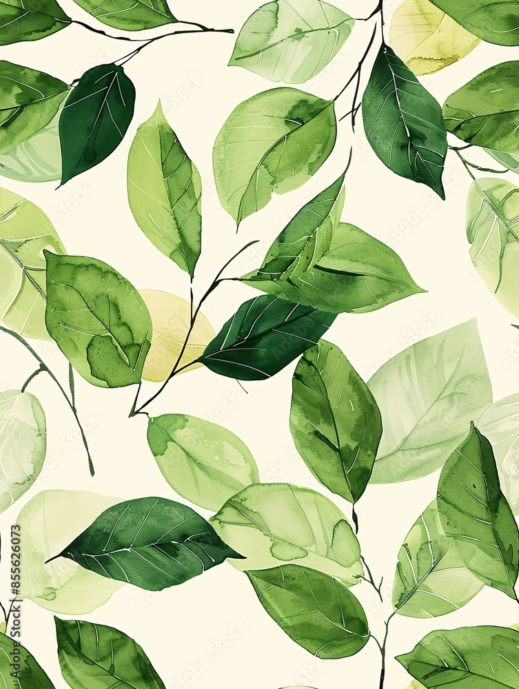 Watercolor painting featuring branches and leaves in a leafy design. Watercolor painting featuring branches and leaves in a leafy design.