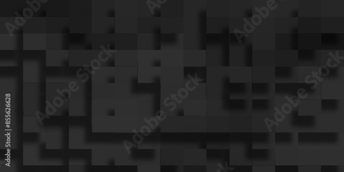 Abstract black modern architecture background with luxury block pattern, modern technology black cubes abstract geometric background, Black tech background with a geometric square and block patterns.