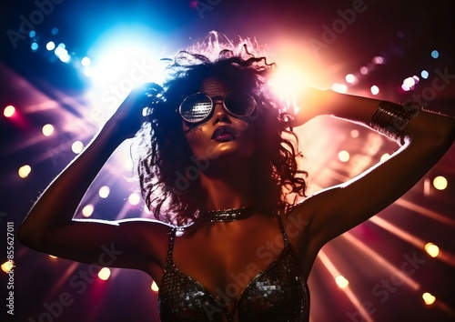 Electrifying Disco Party Lights Highlight Sexy Female Dancer