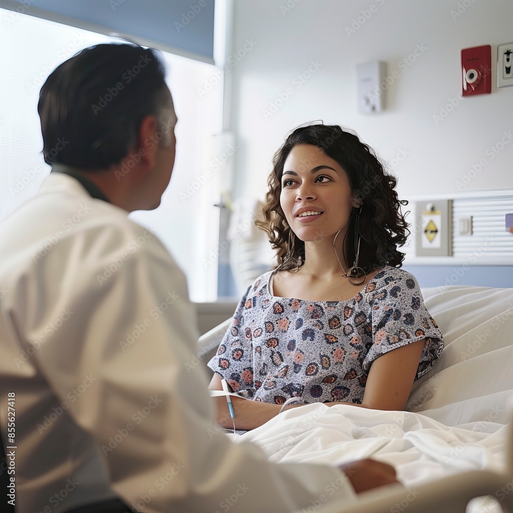 Female Patient Being Reassured By Doctor In Hospital Room Female Patient Being Reassured By Doctor In Hospital Room