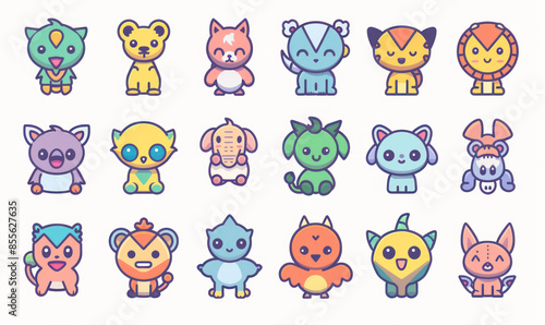 Wallpaper Mural A vector illustration of cute flat icons set animal Torontodigital.ca