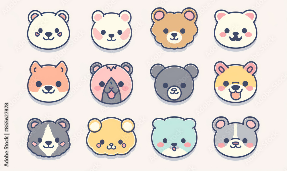 A vector illustration of cute flat icons set animal A vector illustration of cute flat icons set animal