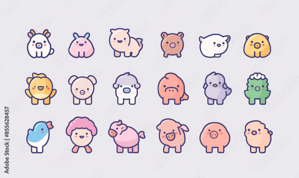 A vector illustration of cute flat icons set animal A vector illustration of cute flat icons set animal