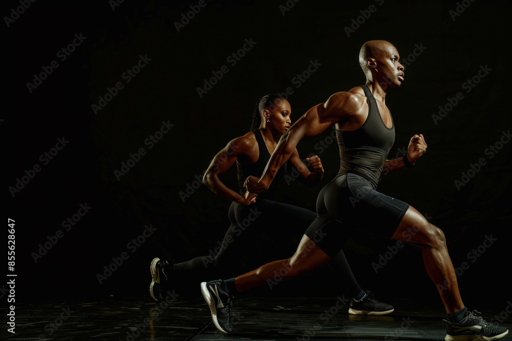 Fototapeta premium Running Fitness Duo in Motion at Night