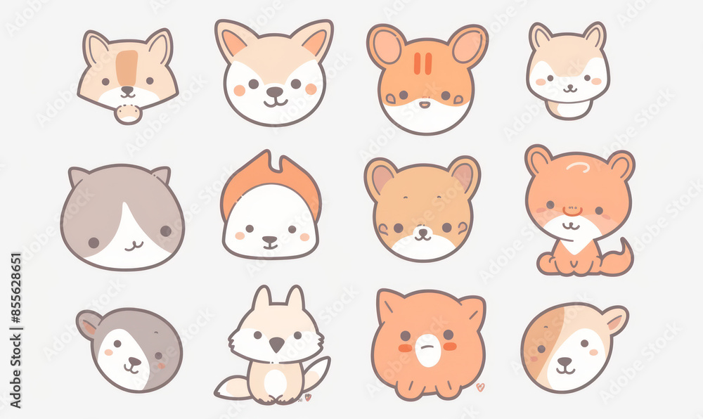 A vector illustration of cute flat icons set animal A vector illustration of cute flat icons set animal