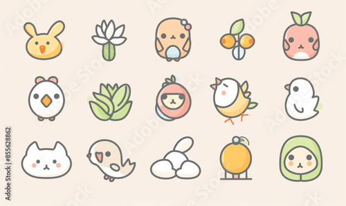 A vector illustration of cute flat icons set animal