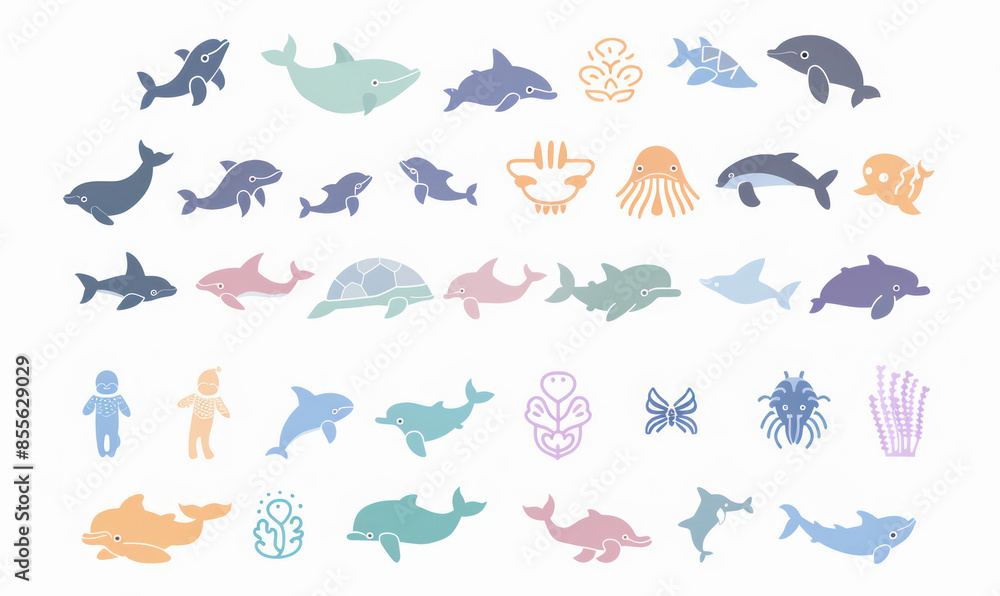 A vector illustration of cute flat icons set animal A vector illustration of cute flat icons set animal