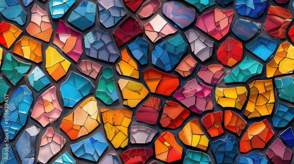 Colorful mosaic pattern with irregular tiles and a mix of bright hues Colorful mosaic pattern with irregular tiles and a mix of bright hues