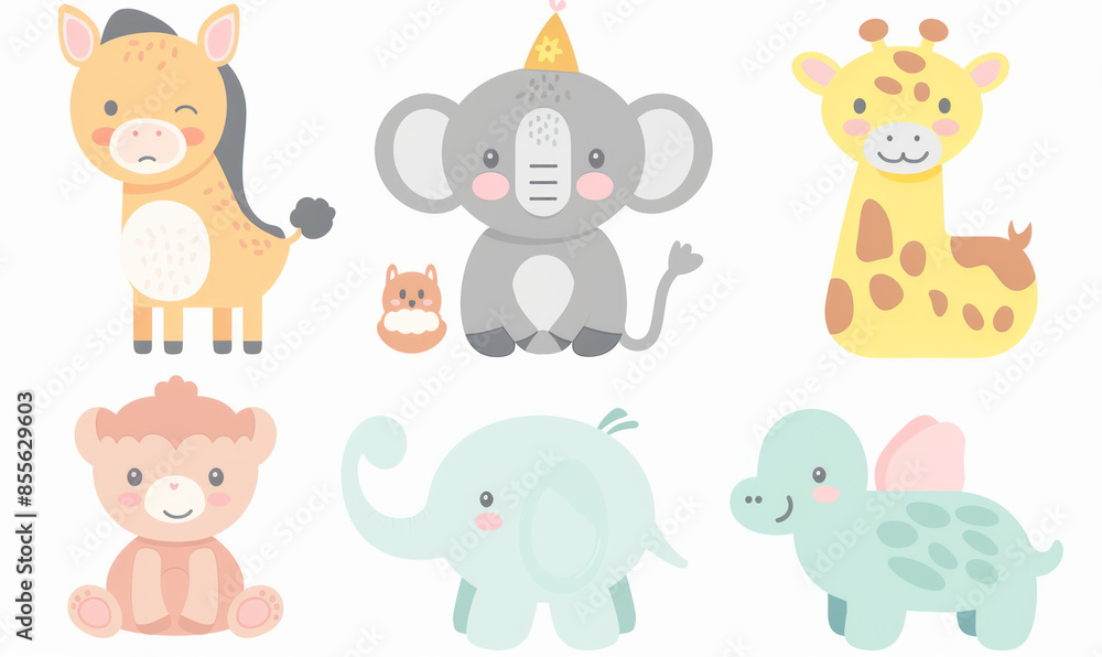 A vector illustration of cute flat icons set animal A vector illustration of cute flat icons set animal