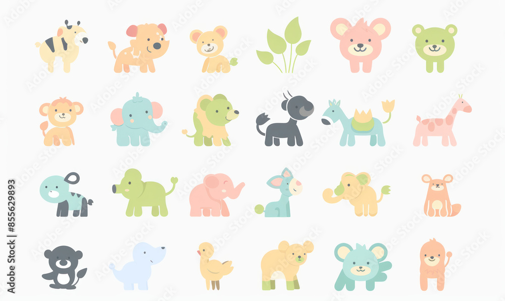 A vector illustration of cute flat icons set animal A vector illustration of cute flat icons set animal