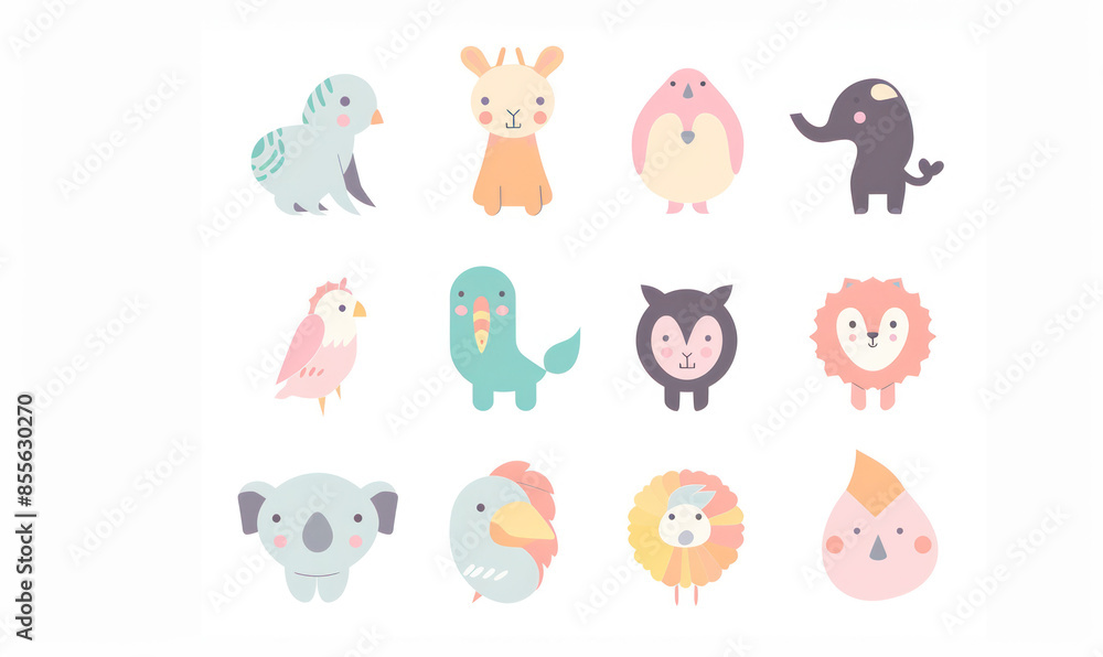 Fototapeta premium A vector illustration of cute flat icons set animal