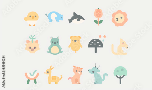 A vector illustration of cute flat icons set animal