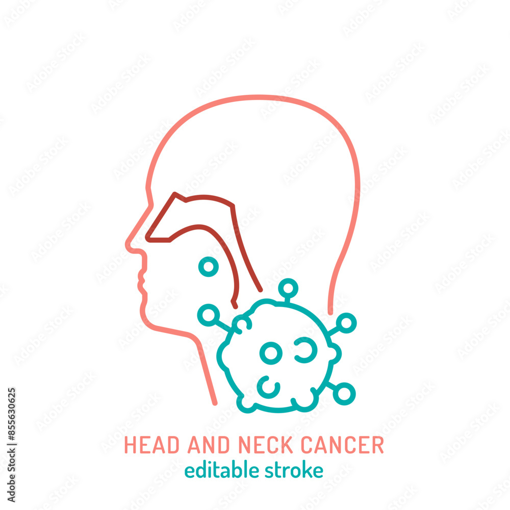 Head and neck malignancy. Oropharyngeal cancer. Oncology linear pictogram. Head and neck malignancy. Oropharyngeal cancer. Oncology linear pictogram.