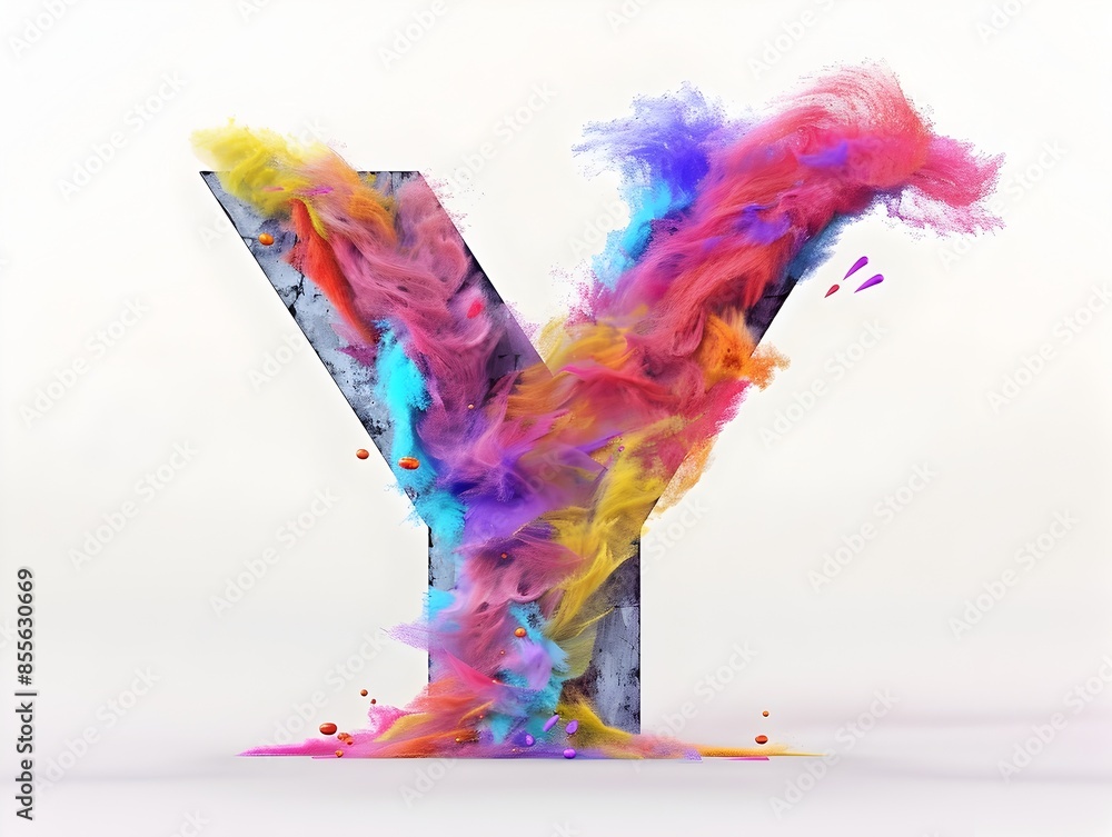 Obraz premium Vibrant 3D Rendered Mist Forming the Letter Y in a Surreal Colorful Scene