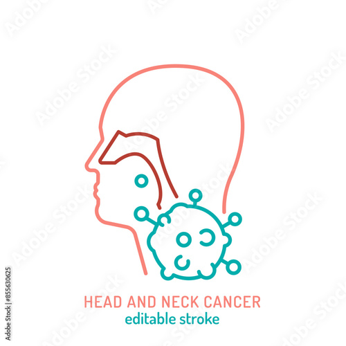 Head and neck malignancy. Oropharyngeal cancer. Oncology linear pictogram.