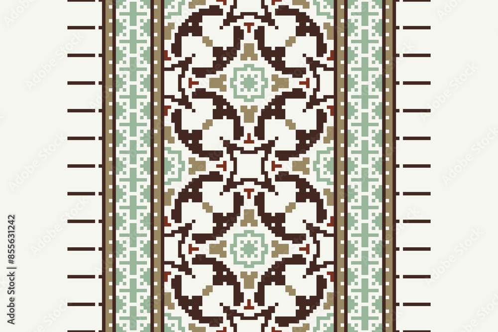 Traditional ethnic motifs ikat geometric fabric pattern cross stitch. Ikat embroidery Ethnic oriental Pixel navy blue background. Abstract,vector,illustration. Texture,scarf,decoration,wallpaper. Traditional ethnic motifs ikat geometric fabric pattern cross stitch. Ikat embroidery Ethnic oriental Pixel navy blue background. Abstract,vector,illustration. Texture,scarf,decoration,wallpaper.