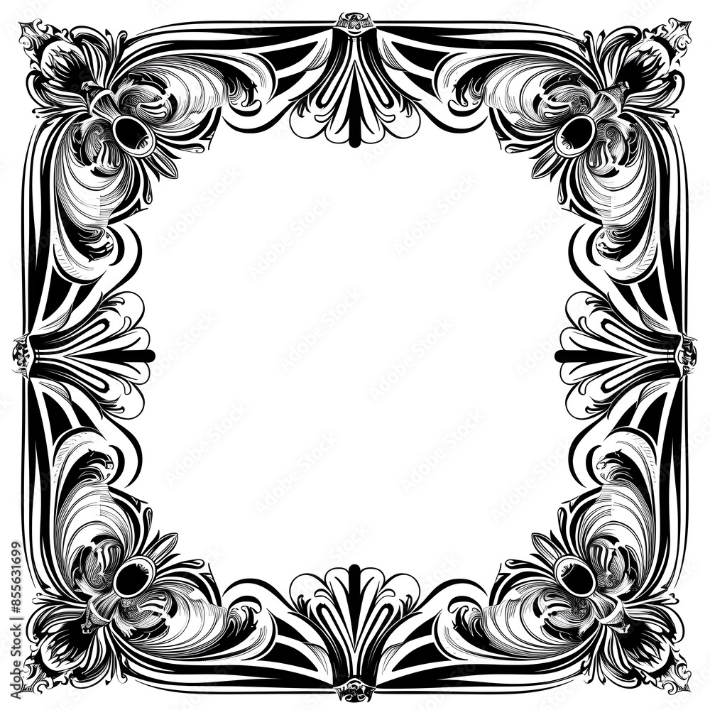 Elegant Art Deco Frame with Symmetrical Patterns Isolated on White Background Stylish Decorative Concept Elegant Art Deco Frame with Symmetrical Patterns Isolated on White Background Stylish Decorative Concept