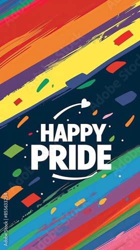"HAPPY PRIDE" text on rainbow colored background
