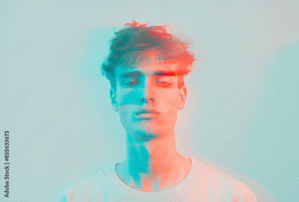 Man in depression in heavy motion mode background. Mental health poster in minimalistic style. Man in depression in heavy motion mode background. Mental health poster in minimalistic style.