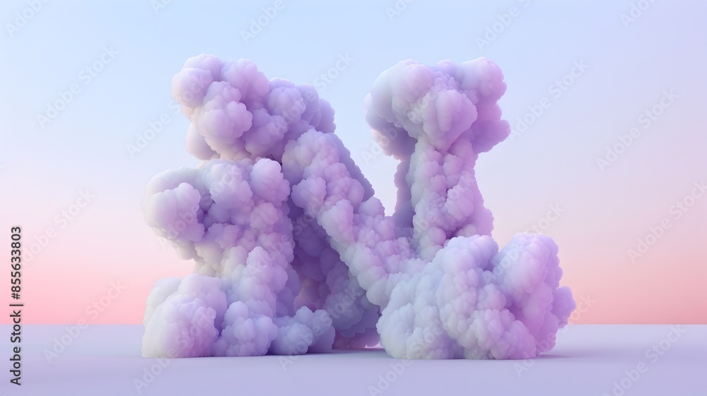 Soft Lavender Cloud Resembling Letter N Set Against Dusk Sky Soft Lavender Cloud Resembling Letter N Set Against Dusk Sky