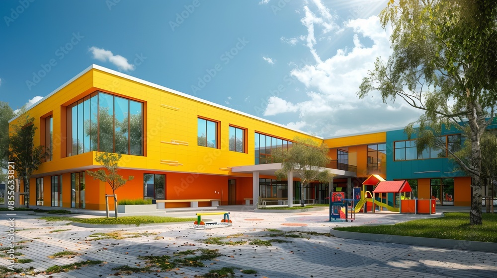 3d render of vibrant children's classroom with colorful desks, chairs, and educational decor in a modern school setting
3d render of vibrant children's classroom with colorful desks, chairs, and educational decor in a modern school setting