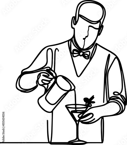 bartender mixes cocktails in line art style